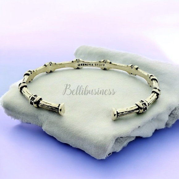 KENDRA SCOTT Maura Vintage Silver Bamboo Cuff Bracelet In White Crystal - Picture 4 of 5